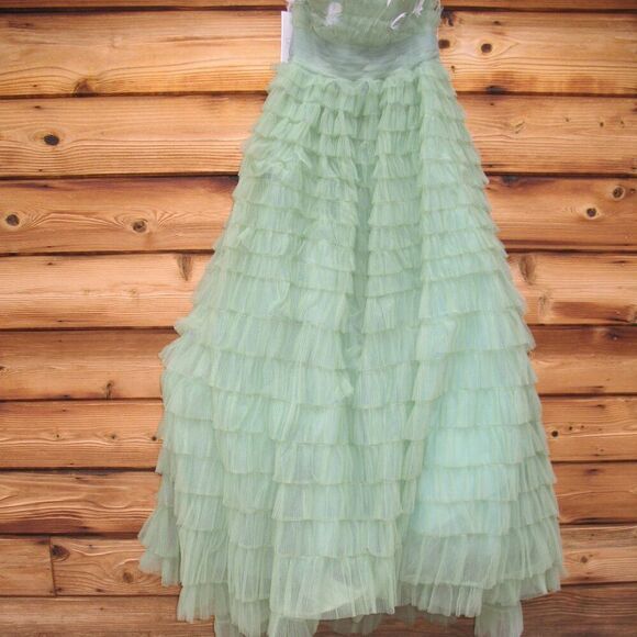 MAC DUGGAL 20530 Green Strapless Ruffle Gown with Feathers 4 - Picture 9 of 12